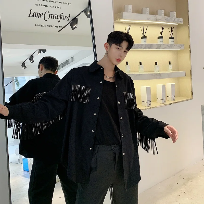 Мужская Повседневная рубашка с длинным рукавом свободная стильная куртка