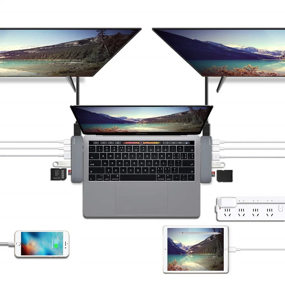 Usb-хаб type C to Multi 9 в 1 USB C HUB 3,0 HDMI адаптер док-станция для MacBook Pro 3 PC Компьютерные аксессуары USB-C разветвитель 3,0 концентратор