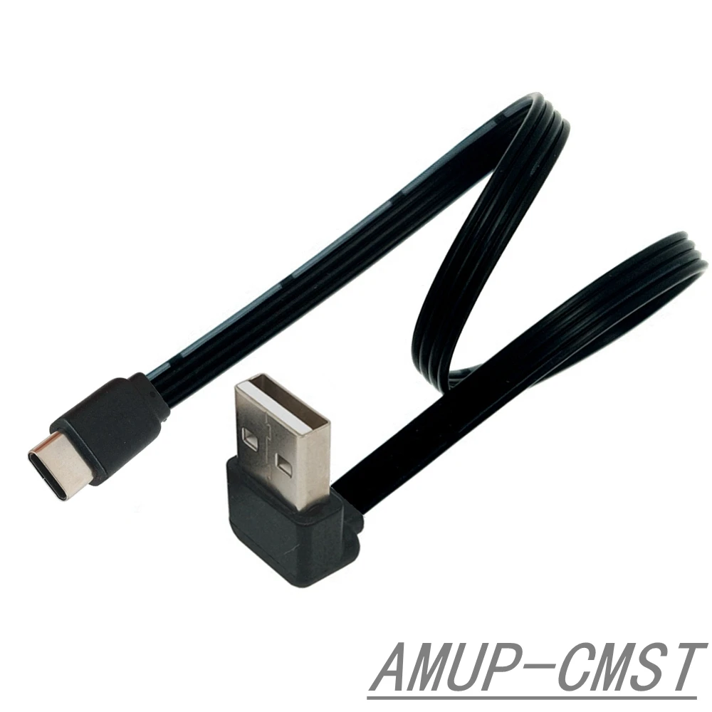 Versatile Angled USB-C to USB 2.0 Data Cable - Flat Design, Multiple Lengths Available