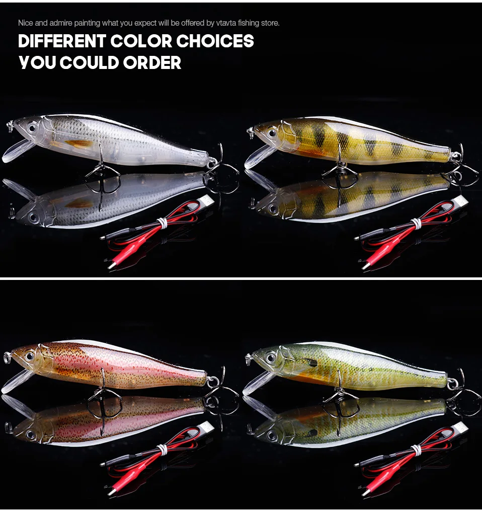 VTAVTA 10cm 16g Rechargeable Electric Fishing Lure Led Light Shake Floating Wobbler For Pike Fishing Artificial Hard Bait Minnow 023