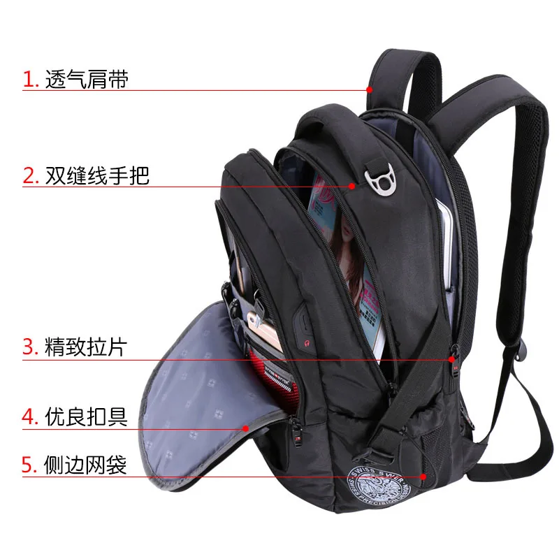 

Swiss Army Knife Backpack Men's Middle School Students School Bag Oxford Cloth Laptop Backpack Logo Set