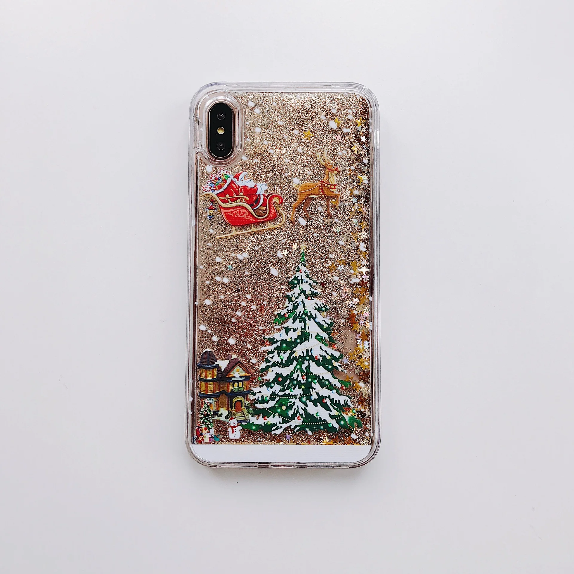 Чехол для телефона с изображением Санта Клауса лося для iPhone 11Pro Max XS Max Рождественский зыбучий песок позолоченный чехол для iPhone 11 XR 8 7 6 6S Plus