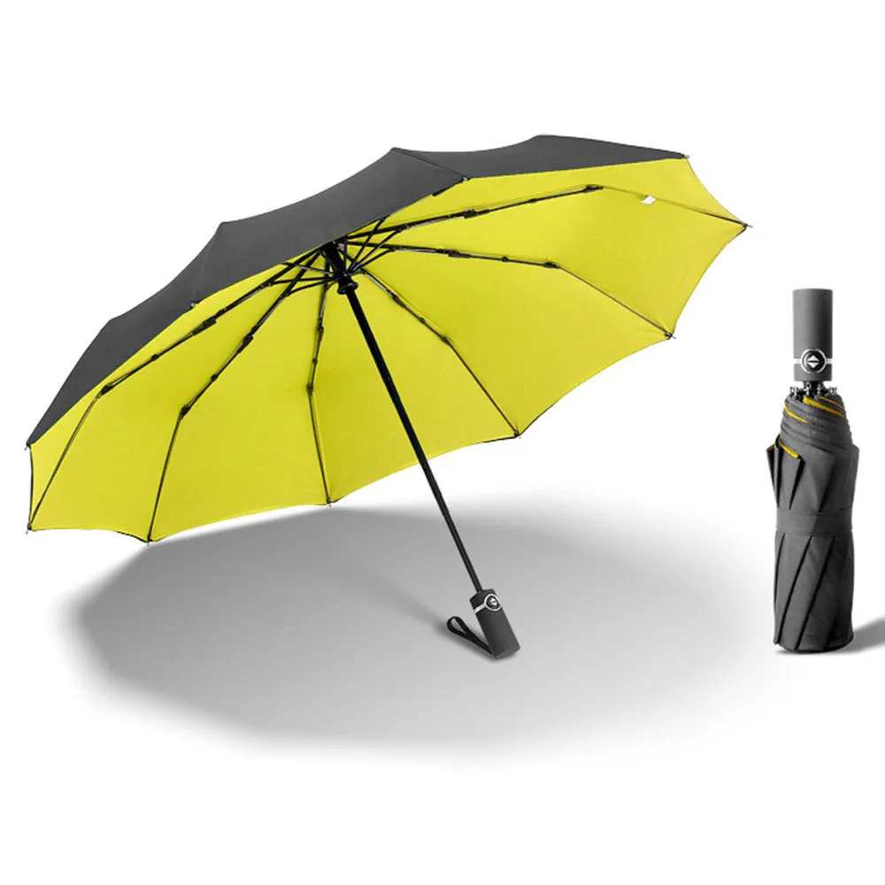 High Quality Fully-automatic Umbrella Men Rain Woman Double Layer 3 Folding Business Gift Umbrella Windproof Sun Umbrellas - Color: Yellow