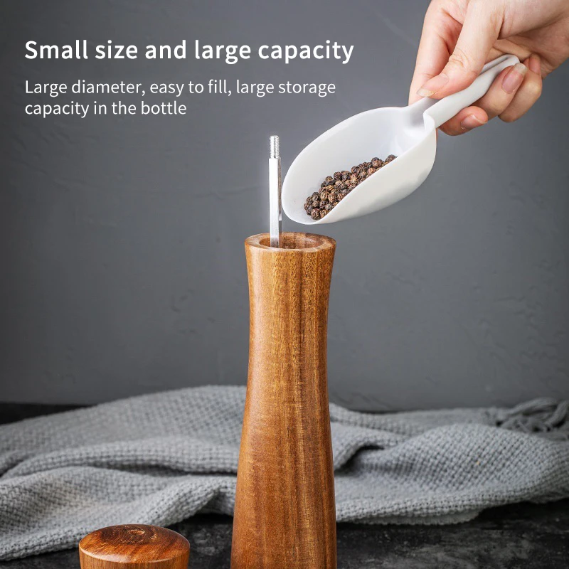 3 Size Large Big Leaf Acacia Wooden Pepper Mill Salt Grinder Professional Pepper Mill 6"/8"/10" Set 1