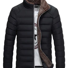 Мужской пуховик, зимняя однотонная черная Повседневная теплая хлопковая одежда со стоячим воротником, модная мужская парка на молнии