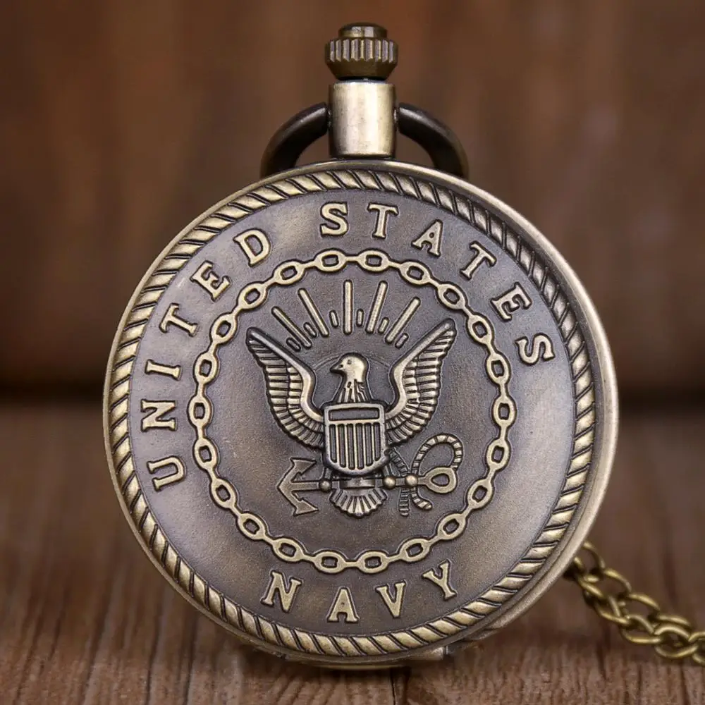 

Vintage Bronze UNITE STATES NAVY Logo Quartz Pocket Watch Men Women Pendant Necklace Fob Watch