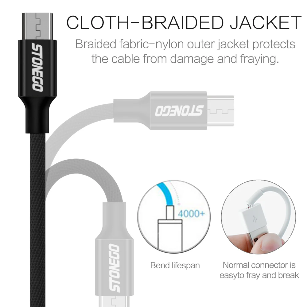 Кабель Micro USB STONEG0 2A нейлоновый кабель для быстрой зарядки usb-кабель для передачи данных для samsung Xiaomi Мобильный телефон usb-кабель для зарядки 1 м 2 м 3 м