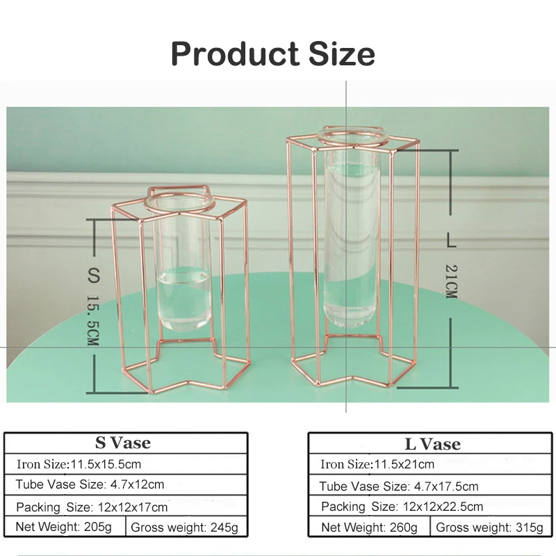 Nordic Golden Iron Glass Vase Hydroponic Plant Flower Vase Geometric Plant Holder Terrarium Tabletop Office Home Decoration NEW 2