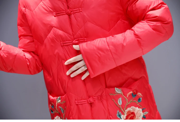Winter Body Hugging Fashion Mid-length Printed Zipper Stand Collar down Jacket QDFYM68066