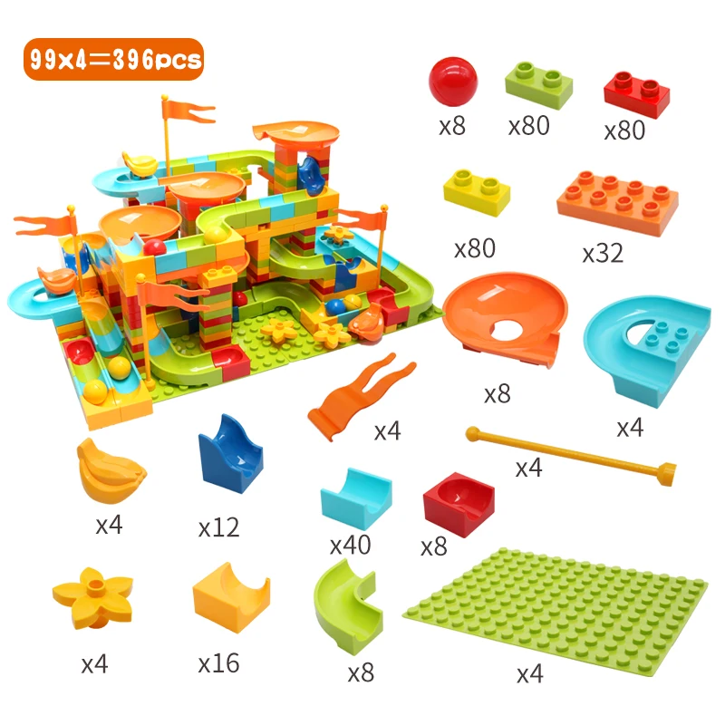 396 шт Большой размер блоки мраморный гоночный лабиринт, Шариковая дорожка строительные блоки Совместимые Duploed DIY Воронка слайд Кирпичи игрушки для детей - Цвет: 396PCS