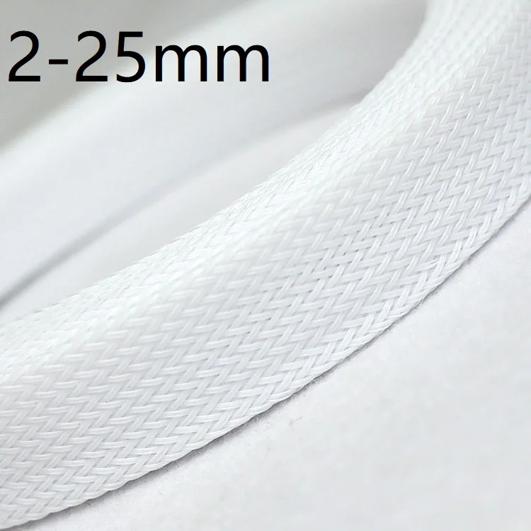 White PET Braided Wire Sleeve 3 4 6 8 10 12 14 16 20 25mm Tight High Density Insulated Cable Protection Expandable Single Color |
