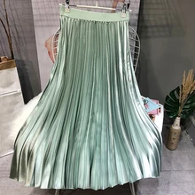 Зеленые Черные белые юбки jupe femme модная плиссированная Зимняя юбка женская Высокая талия Макси юбка лолита Повседневная jupe femme