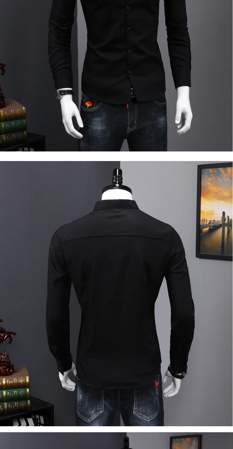 Non-iron мужские рубашки с длинным рукавом сплошной цвет Формальная деловая рубашка Брендовые мужские рубашки белые мужские топы