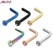 JOVIVI Мода 6 шт. нержавеющая сталь 1,5 мм-3 мм страз 20 г серьги в нос, гвоздики кость ноздрил Pin L форма Бар пирсинг носа ювелирные изделия