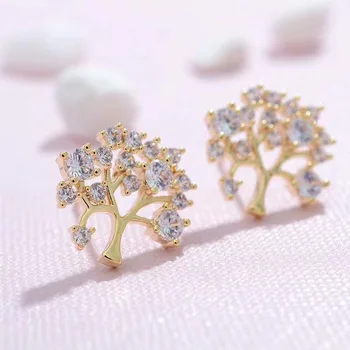 

S925 Silver Post Korean Super Flash Wishing Tree Earrings Full Hollow Stud Earrings Temperament Wild Earrings Female