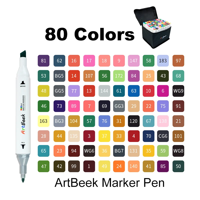 Artbeek 80 Art Markers, Dual Tip Permanent Markers for Kids, Highlighter  Pen Sketch Markers for Drawing, 40/60/80/120 Colors 