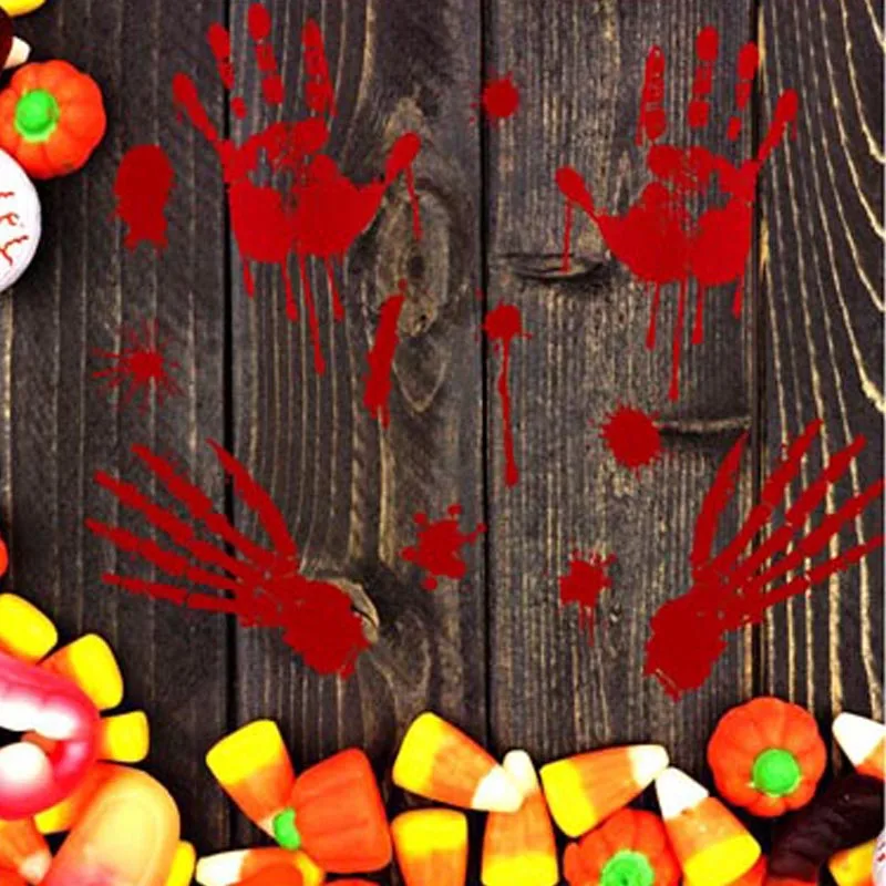 

DIY Halloween Window Wall Stickers Red Bloody Fingerprint Blooding Handprint Decals Waterproof Footprinted Wall Poster Stickers