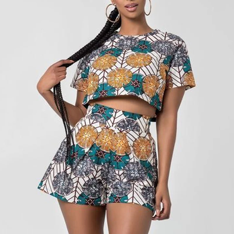 Women African Clothes 2 Pieces Set ( Tops+Shorts) Summer Casual African Dresses for Women Traditional African Clothing african suit