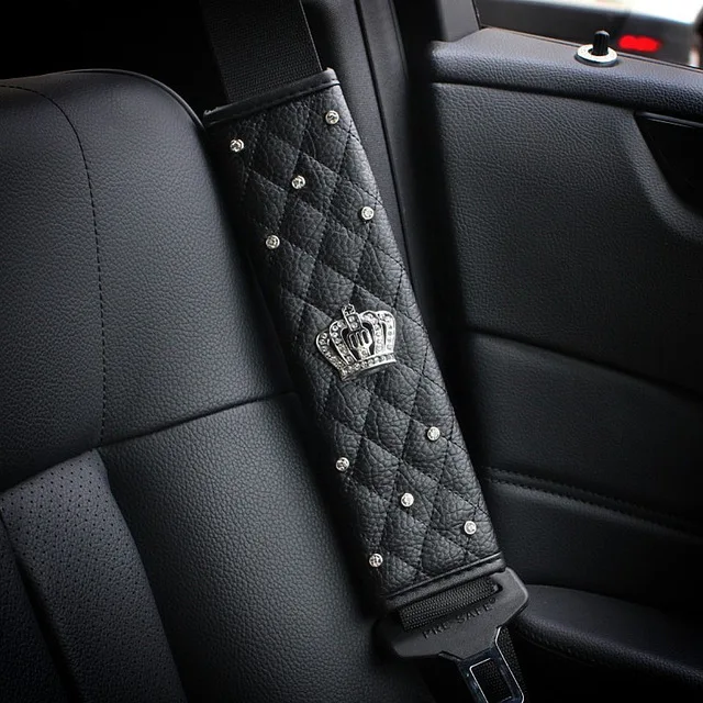 Универсальный чехол для рулевого колеса автомобиля Bling из искусственной кожи, со стразами и кристаллами, украшение для салона автомобиля с кристаллами, аксессуары черного цвета - Название цвета: 1pc seat belt cover