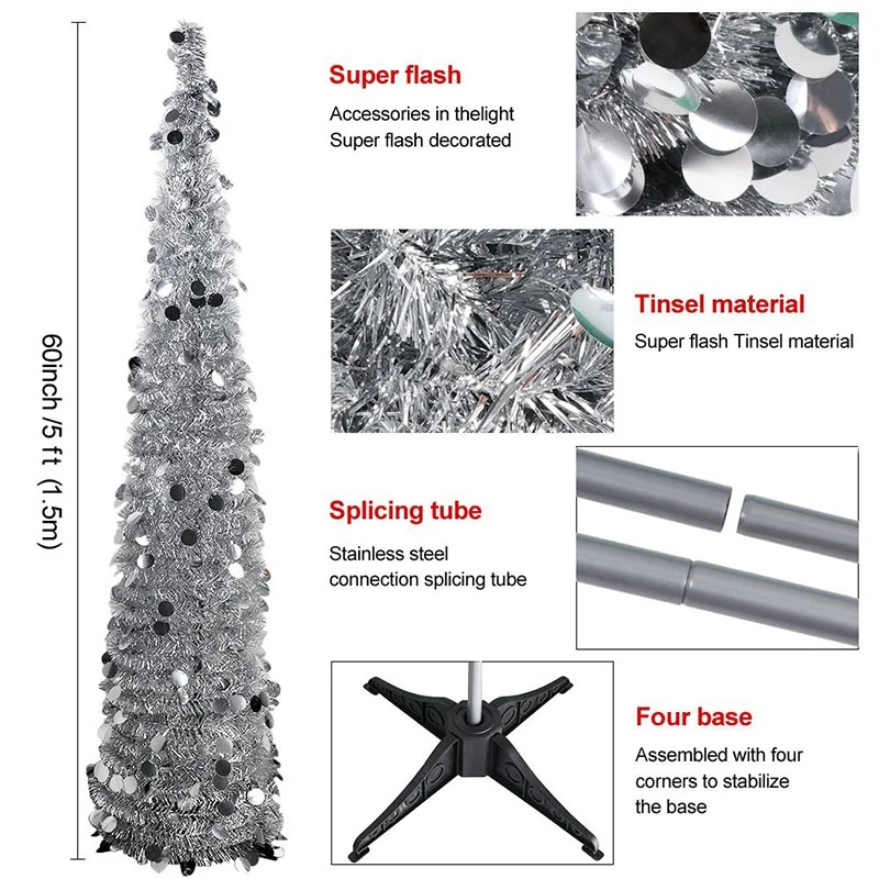 Большая сделка 5 футов Рождественская мишура с подставкой, великолепная Складная Искусственная елка для рождественских украшений