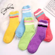 Новинка; Женские однотонные носки; теплые зимние носки для сна; домашние Пушистые Носки-тапочки; бархатные теплые носки кораллового цвета; Рождественский подарок