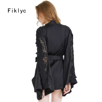 

Fiklyc underwear hollow out embroidery bridesmaids robes kimono women's bathrobes sexy long sleeve sleepwear see-through design