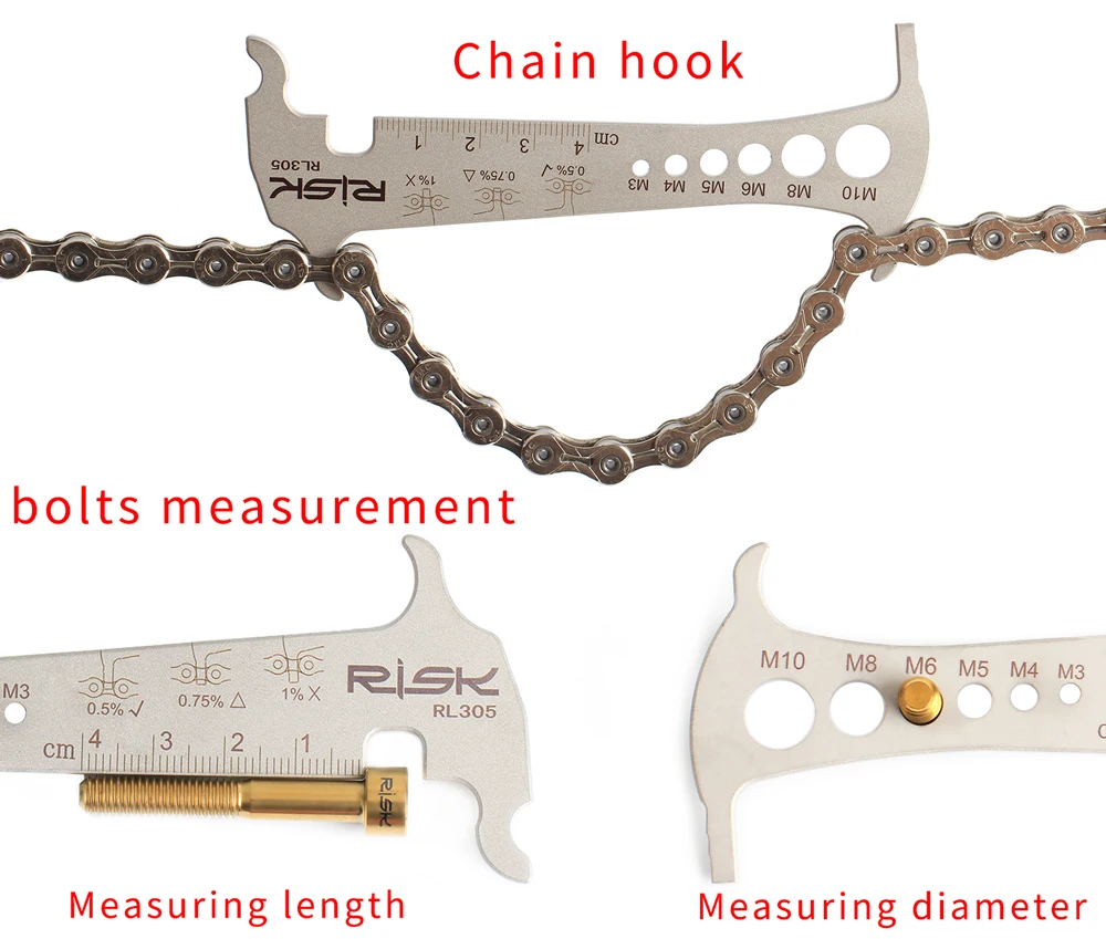 Risk 3 в 1 велосипед цепной проверки MTB дорожный велосипед датчик инструмент прибор для измерения степени износа Штангенциркули измерения винтовой цепи крюк велосипедные аксессуары