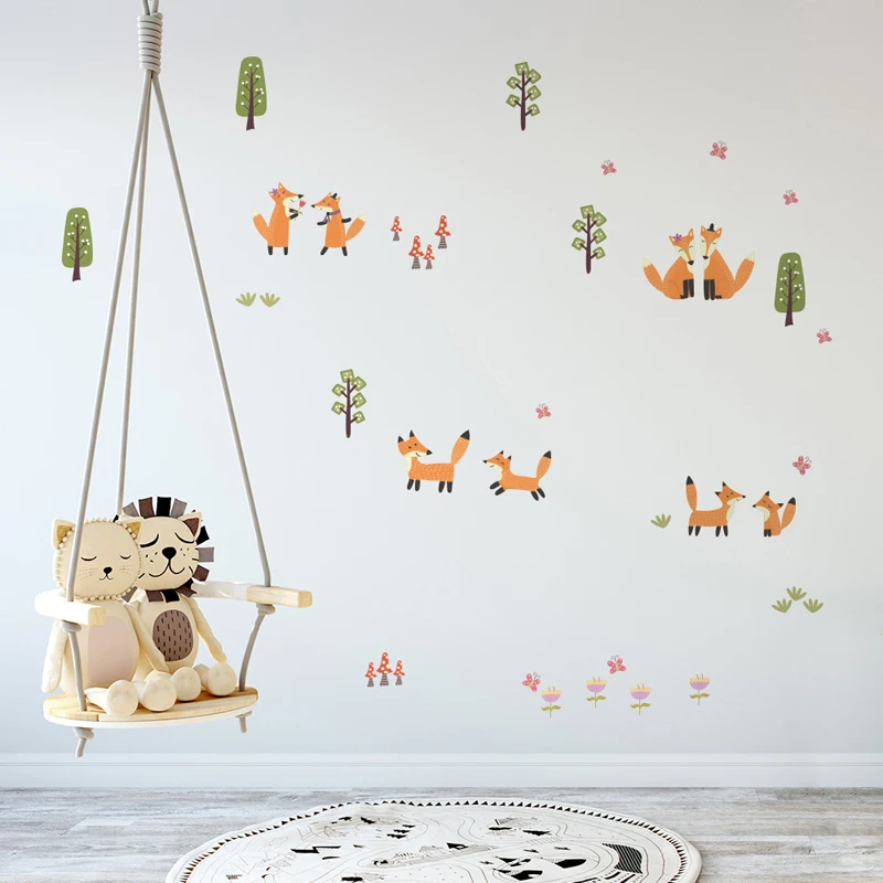 

Vacclo 39pcs/set Cartoon Trees Fox DIY Home Wall Sticker Creative Kids Room Nursery Wall Decal Fridge Cabinet Window Door Decor