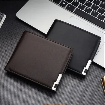 

2019 new men's wallet pu solid color slim wallet men's two-way folding short credit card wallet coin purse business wallet men