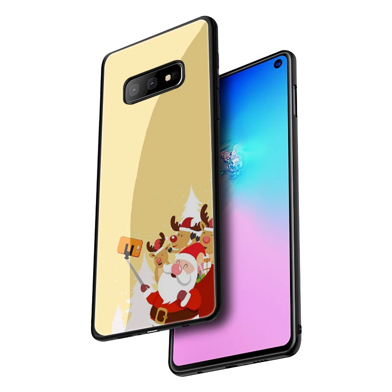 EWAU Санта Клаус закаленное Стекло чехол для телефона чехол для Galaxy S7 край S8 9 10 Plus, Note 8, 9, 10, A10 20 30 40 50 60 70
