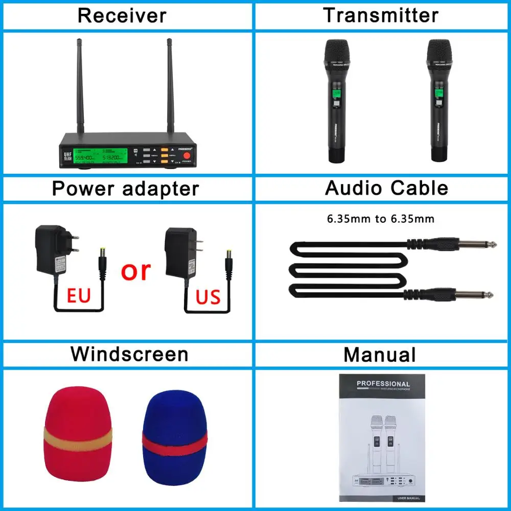 Freeboss FB U58 UHF 2*200 Регулируемая частота металлический Ручной ЖК экран Smart Option ECHO и EQ