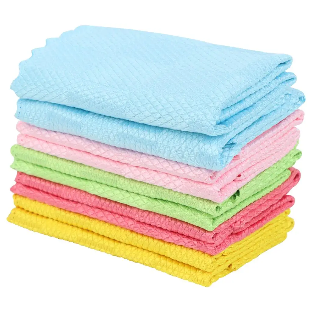 10Pcs Microfiber Dishwashing Cloth Fish Scale Grid Glass Cleaning Cloth