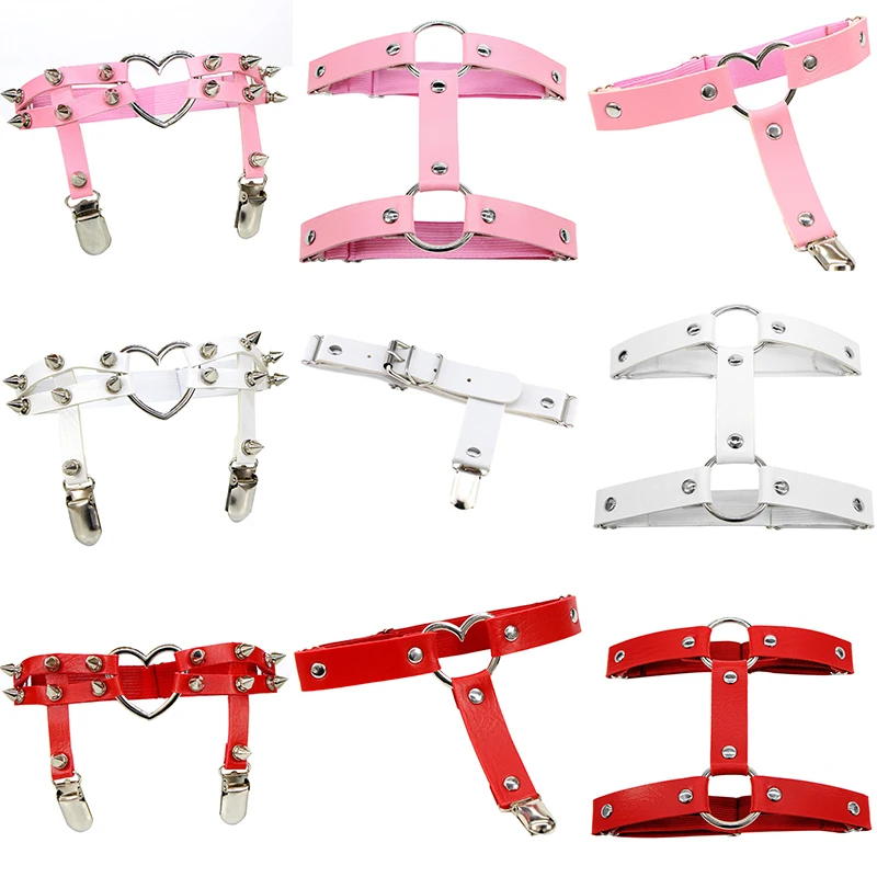 

2021 Female Women Sexy Elasticity Round Heart Leather Harness Tight Punk Strap Leg Ring Garter Belts Bondage Gothic Jewelry