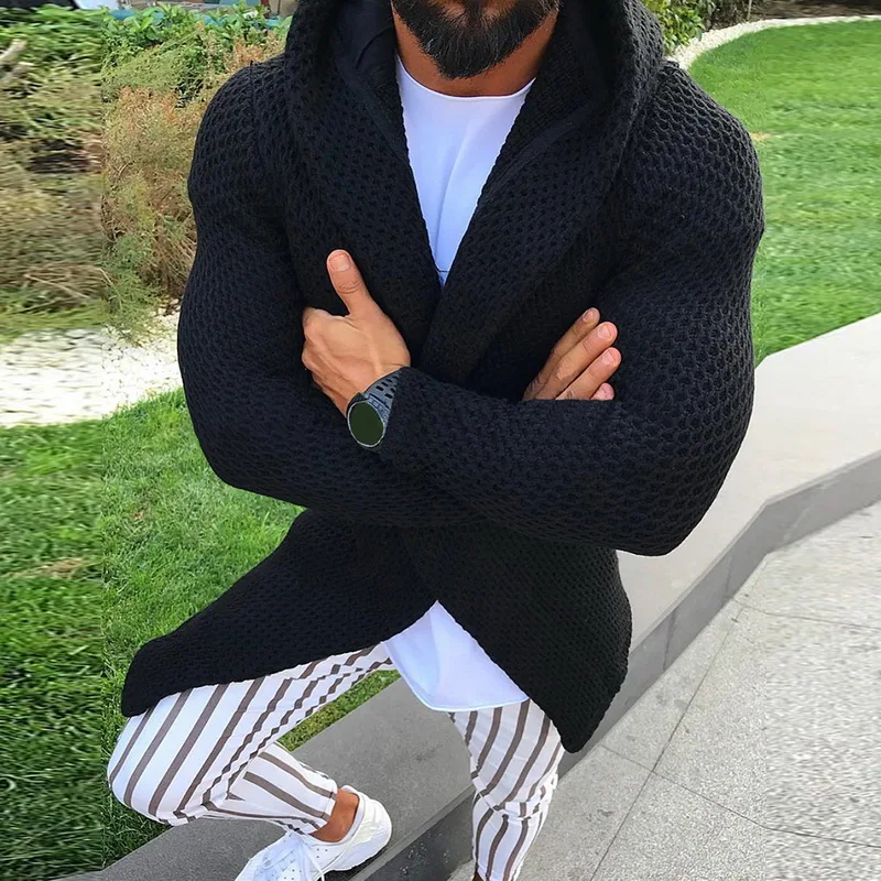 MoneRffi Men Long Sleeve Midi Sweater Black Cardigan Mens Coat Winter Autumn Casual Solid Color Cardigan Male Pull Homme Hiver MoneRffi Men Long Sleeve Midi Sweater Black Cardigan Mens Coat Winter Autumn Casual Solid Color Cardigan Male Pull Homme Hiver