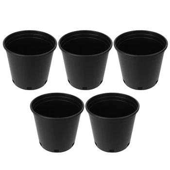 

5 Pcs Round Bucket Thicken Plastic Flower Pots Tree Growing Bucket Garden Balcony Planters Pot (Black, 2 Gallons Capacity)