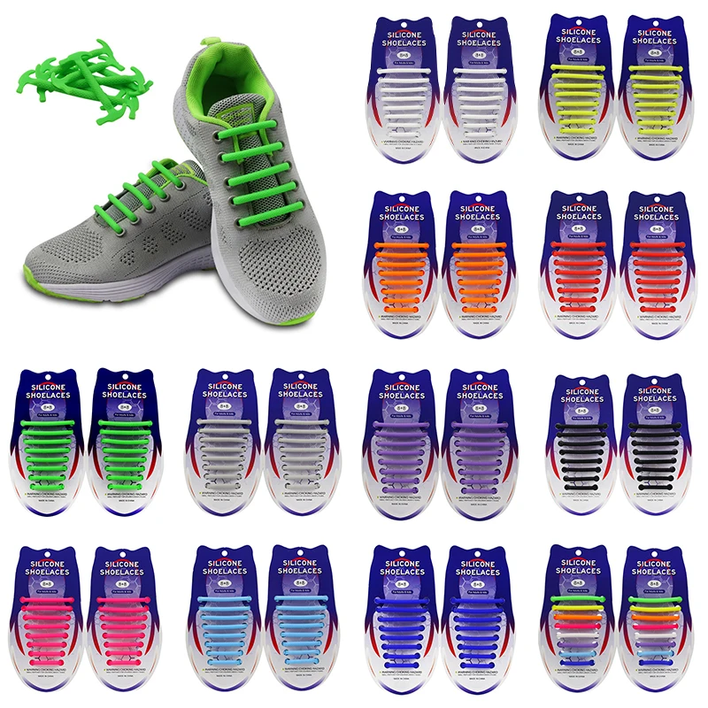 16pcs Elastic Silicone Shoelaces No Tie Shoelace Unisex Athletic Running Lazy Shoe Lace Men Women Sport Casual Sneakers Shoelace