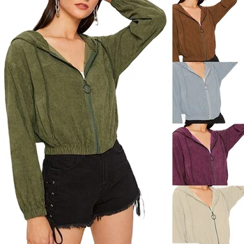 

Casual Autumn Outwear Women Long Sleeves Cardigan Zipper Coat Hooded Thicken Solid Jacket Coat Warm Loose Jacket Outerwear