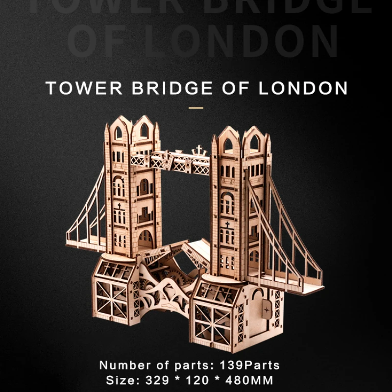

Laser cut 3D puzzle London Tower Bridge DIY mechanical drive model transmission gear rotation assembly family decoration toy
