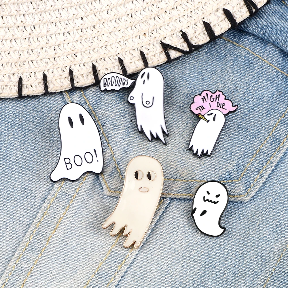 White Ghost Enamel Pins Boo Brooch Bag Clothes Lapel Pin Jeans Jackets Buckle Badge Halloween funny Jewelry Gift for Women Men | Украшения