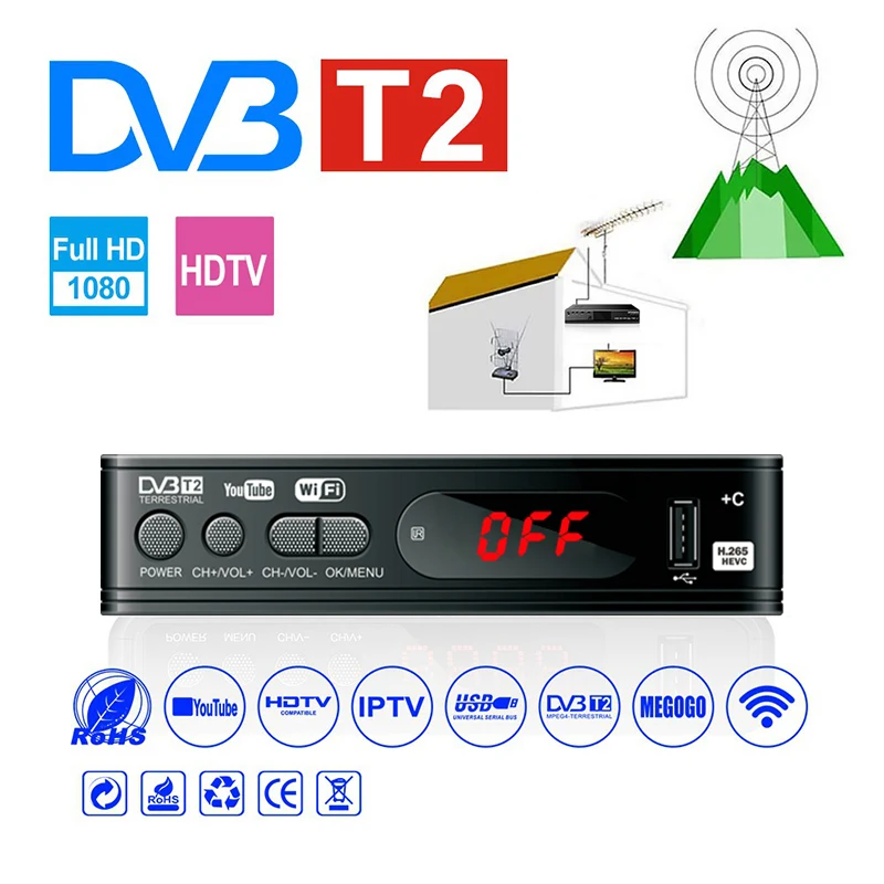 HDMI спутниковый ТВ приемник тюнер Dvb T2 Wifi Usb2.0 Full HD 1080P Dvb t2 тюнер Tv Box Dvbt2 или антенна встроенное в русском руководстве|Спутниковое ТВ|   | АлиЭкспресс