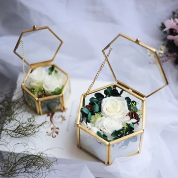 

Jewelry Storage Box Ornaments Jewel Casket Wedding Ring Container Desktop Display Tabletop Succulent Plants Decor