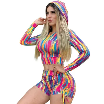 

2020 Tie Dye 2 Piece Set Women Tracksuit Summer Clother Matching Sets Slim Crop Top Biker Shorts Sweat Suits Sexy Club Outfits