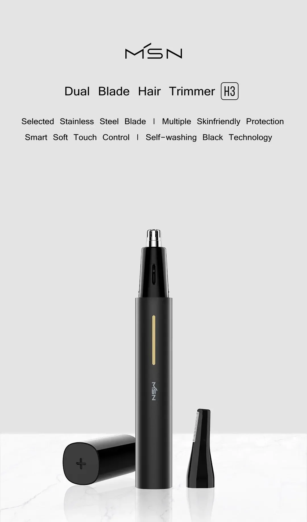 MSN Portable LED Electric Nose Hair Trimmer Dual Blade Smart Touch Control Waterproof Self-washing Technology Nasal Hair Cleaner from Xiaomi Youpin