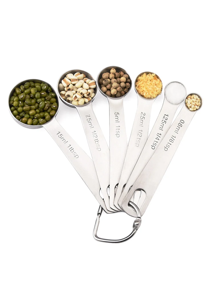 6 pcs/set Measuring Spoons Stainless Steel Seasoning Coffee Tea Measuring Spoons With Scale Bakery Tool Kitchen Supplies