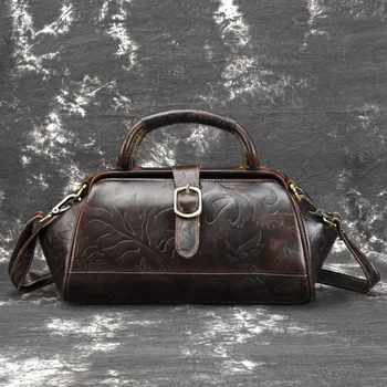 

Genuine Leather Woman Package Oil Wax Single Shoulder Satchel Head Layer Cowhide Handbag Leisure Time Postman Package