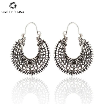 

CARTER LISA 2019 Fashion Jewelry Vintage Crescent Flower Drop Earrings Woman New Fashion Cheap Dangle Earring kolczyki Brinco