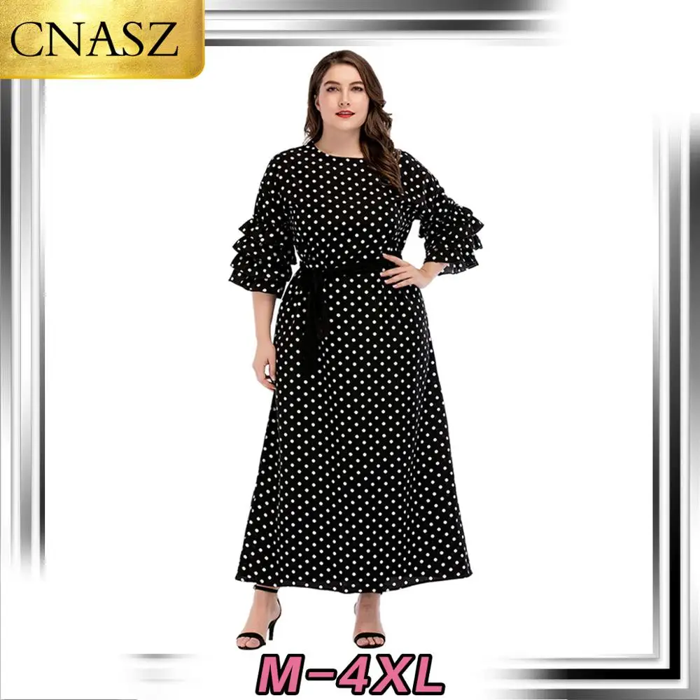 

Latest Muslim Large Size Women's Middle East Arabic Long Skirt Islamic Turkey Ruffles Sleeves Point Fashion Dress Dubai Morocan