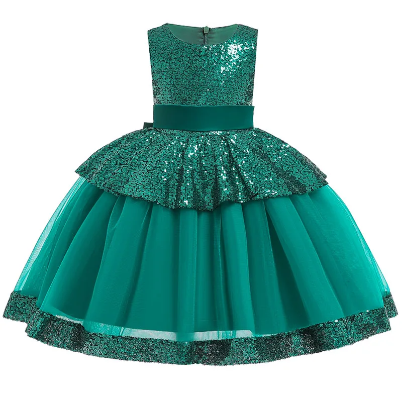 Платье с цветочным узором для девочек, платье-пачка с большим бантом, одежда для детей элегантные платья с блестками для девочек, вечерние платья принцессы для детей возрастом от 2 до 10 лет