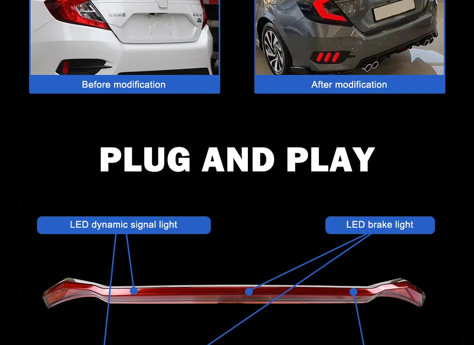 Задний фонарь для автомобиля Honda Civic X G10 10th- светодиодный задние фары, противотуманные фары Дневные ходовые огни DRL автомобильные аксессуары
