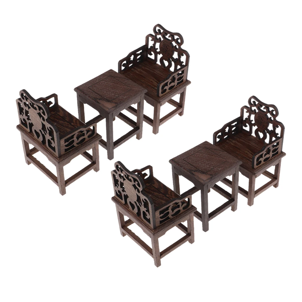 6 X Mini Traditional Dollhouse Furniture 2 Table 4 Armchairs 1/6 Dollhouse F